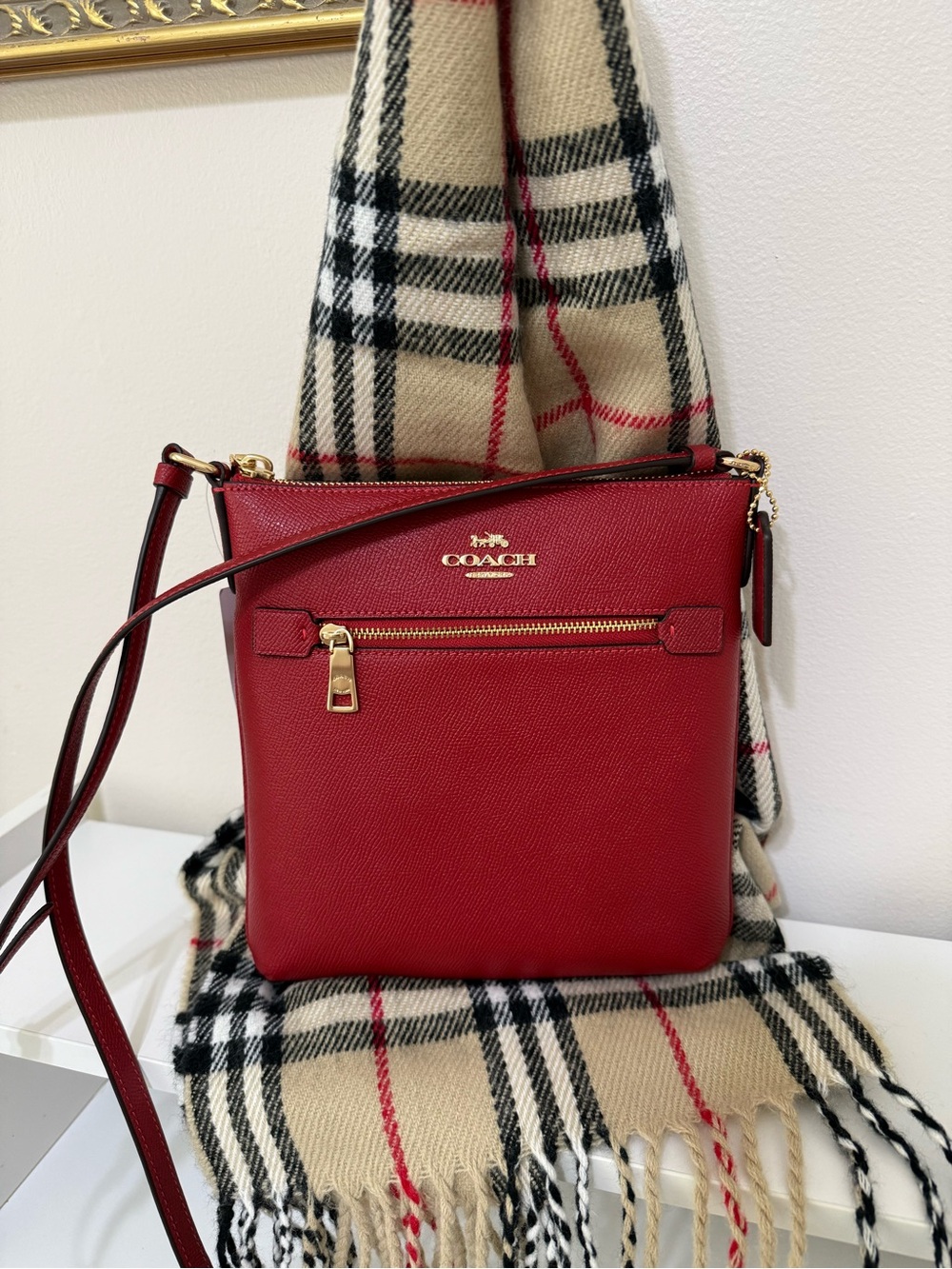 Coach Red Mini Rowan File Leather Crossbody with Gold Hardware